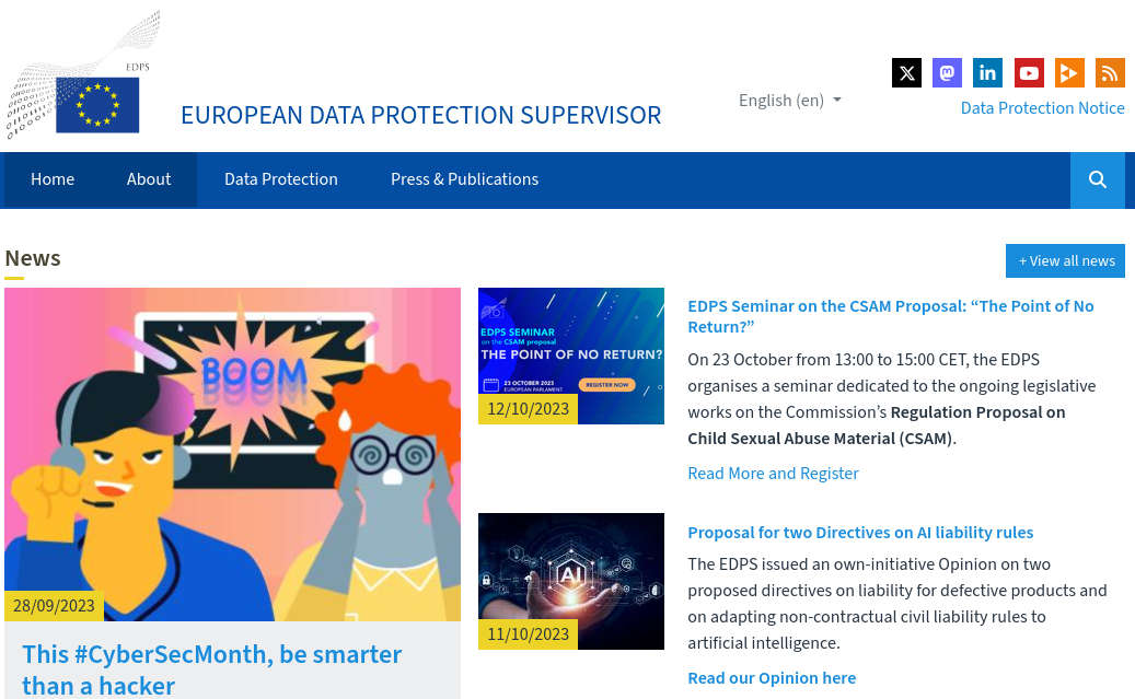 Website Screenshot of the European Data Protection Supervisor 